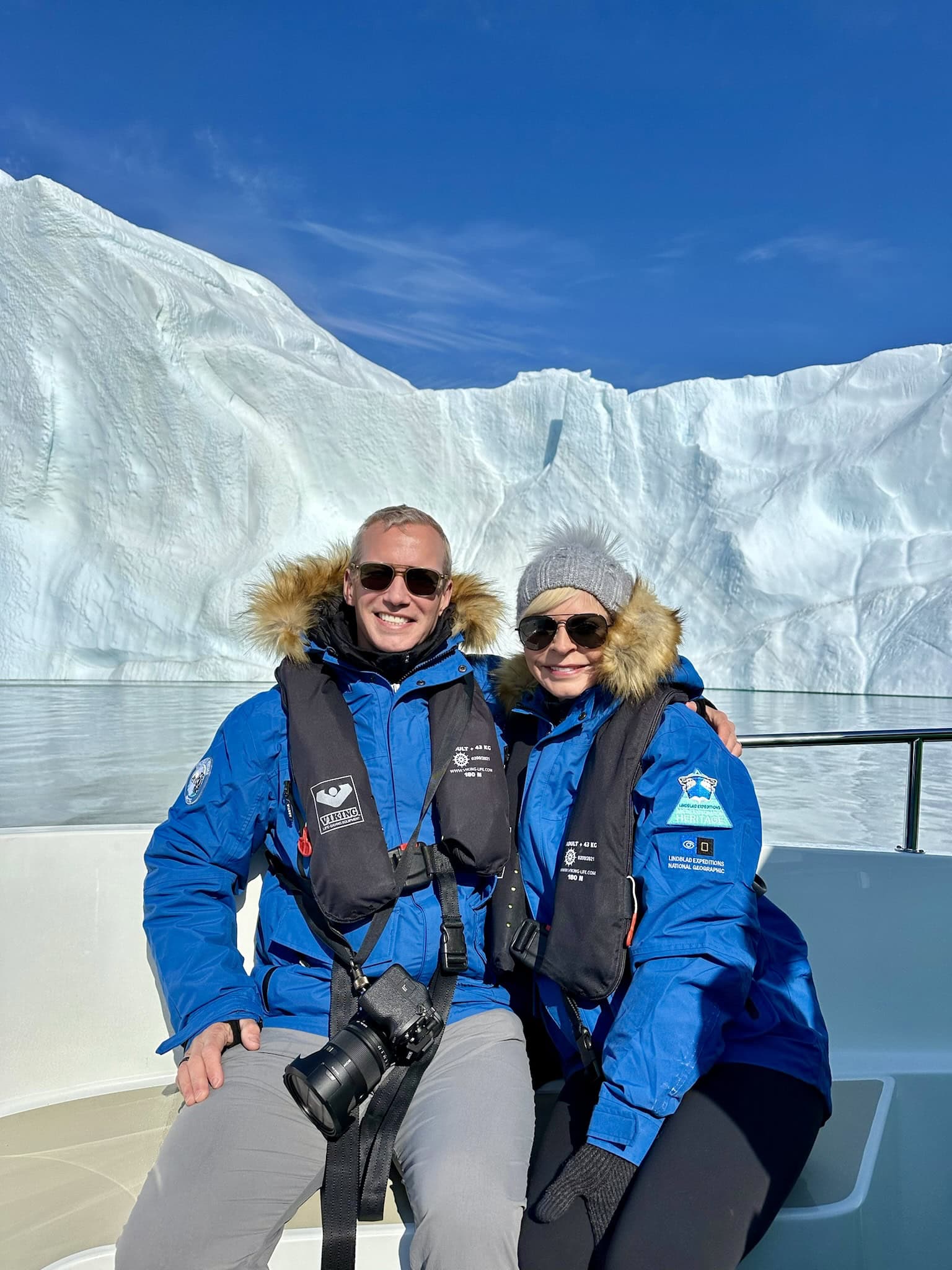 Ashton and Hillary during their Greenland trip aboard the National Geographic Resolution.